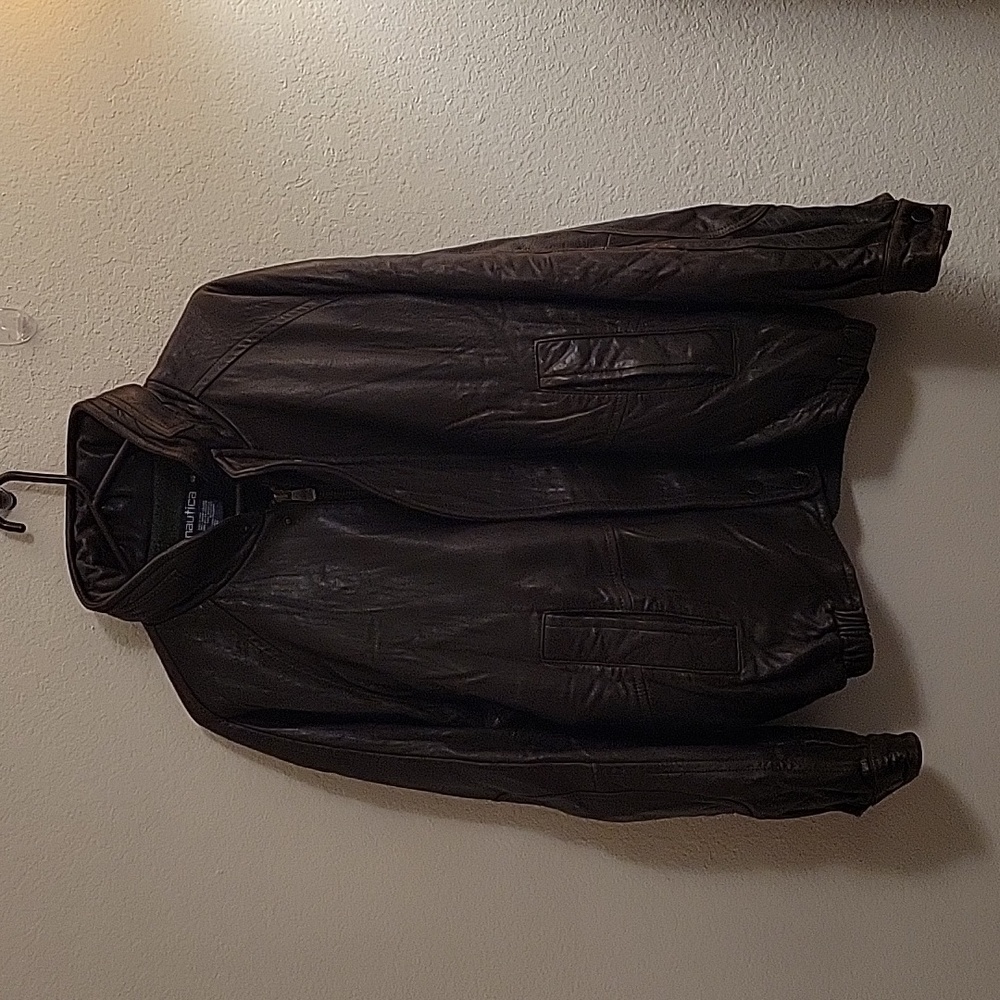 Vintage Nautica Leather Bomber Jacket - Chocolate Brown - Sz 46